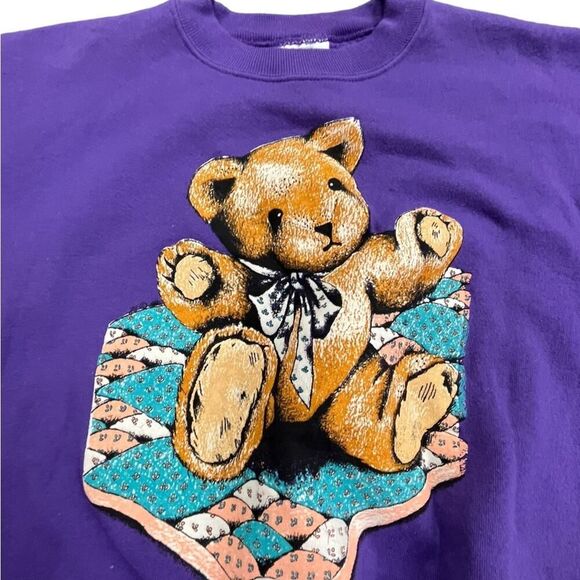 Lady’s Y2K LEE Teddy Bear themed pullover purple sweatshirt size large UNISEX - Picture 4 of 6